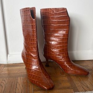 Sam Edelman Pecan croco embossed leather Midi pull on boot, size 9, never worn